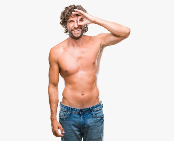 Bonito Homem Modelo Hispânico Sexy Sem Camisa Sobre Fundo Isolado — Fotografia de Stock