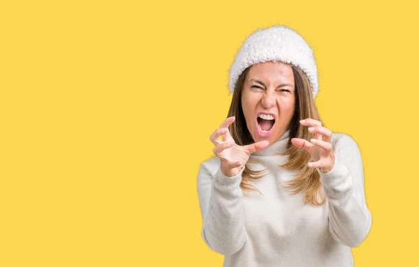 Beautiful Middle Age Woman Wearing Winter Sweater Hat Isolated Background — Stock Photo, Image