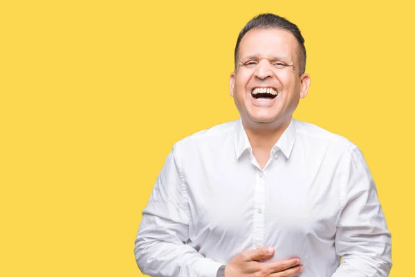 Meia Idade Árabe Elegante Homem Sobre Isolado Fundo Sorrindo Rindo — Fotografia de Stock