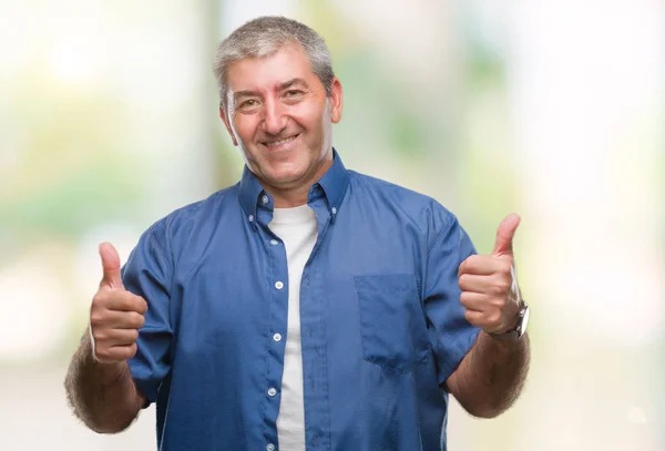 Bello Uomo Anziano Sfondo Isolato Segno Successo Facendo Gesto Positivo — Foto Stock