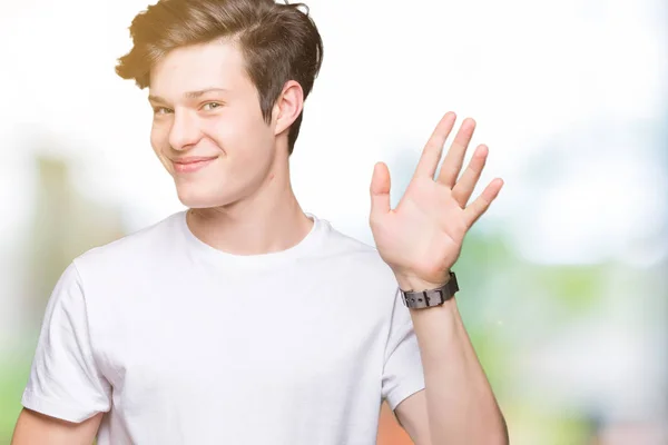 Young Handsome Man Wearing Casual White Shirt Isolated Background Waiving — Stock Photo, Image