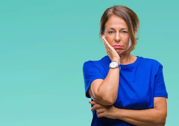 Middelbare Leeftijd Senior Latino Vrouw Geïsoleerde Achtergrond Denken Zoek Moe — Stockfoto