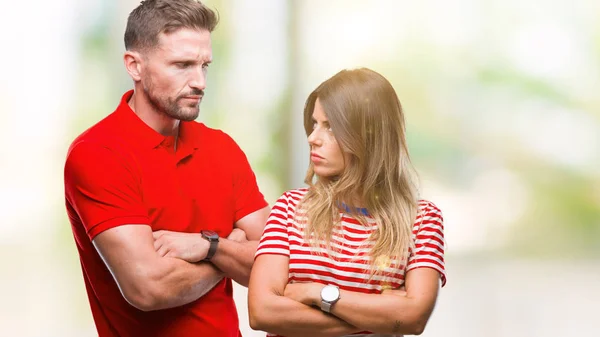 Young Couple Love Isolated Background Skeptic Nervous Disapproving Expression Face — Stock Photo, Image