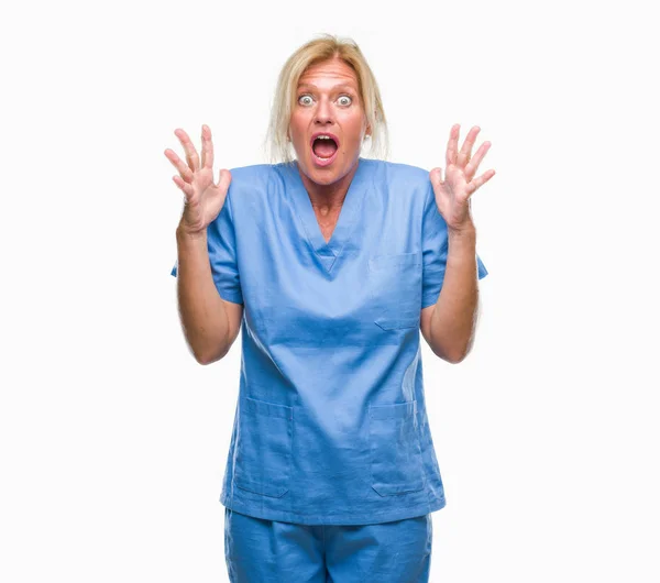 Middle Age Blonde Woman Wearing Doctor Nurse Uniform Isolated Background — Stock Photo, Image