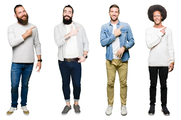 Collage Van Groep Jonge Mannen Witte Geïsoleerde Achtergrond Vrolijke Met — Stockfoto