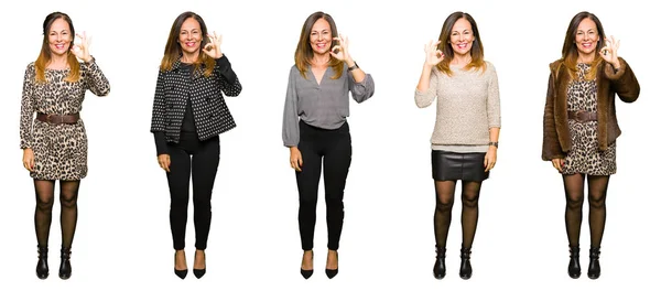 Collage Elegant Middle Age Woman Isolated White Background Smiling Positive — Stock Photo, Image