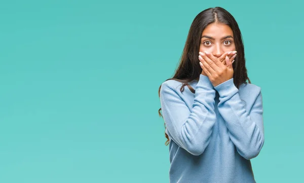 Joven Mujer Árabe Hermosa Sobre Fondo Aislado Sonriendo Con Cara —  Fotos de Stock