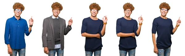 Collage Hombre Negocios Joven Con Gafas Sobre Fondo Blanco Aislado —  Fotos de Stock