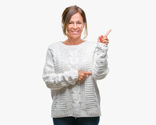 Middle Age Senior Hispanic Woman Wearing Winter Sweater Isolated Background — Stock Photo, Image