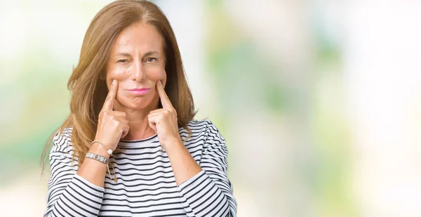 Schöne Frau Mittleren Alters Trägt Streifen Pullover Über Isoliertem Hintergrund — Stockfoto