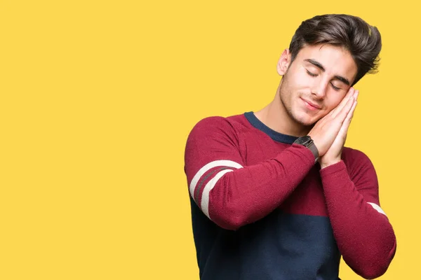 Jovem Homem Bonito Sobre Fundo Isolado Dormindo Cansado Sonhando Posando — Fotografia de Stock