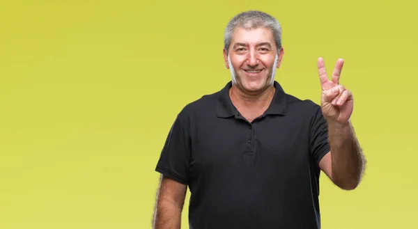 Bonito Homem Sênior Sobre Fundo Isolado Sorrindo Com Rosto Feliz — Fotografia de Stock