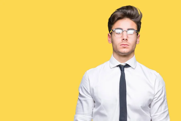 Young Business Man Wearing Glasses Isolated Background Relaxed Serious Expression — Stock Photo, Image