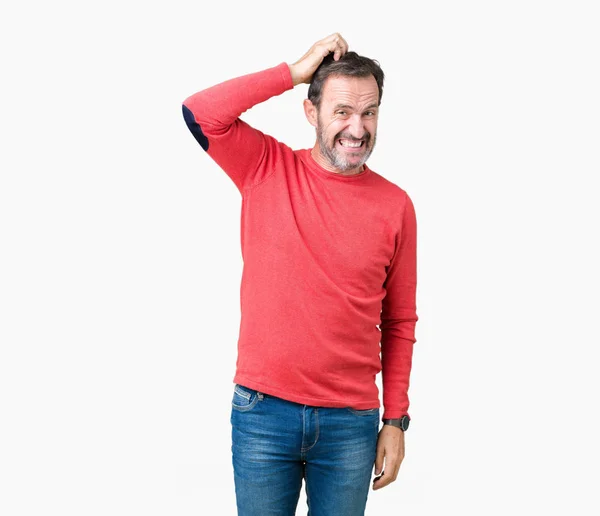 Bello Uomo Anziano Hoary Mezza Età Indossando Maglione Invernale Sfondo — Foto Stock