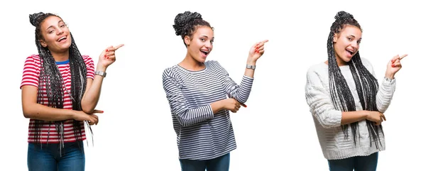 Colagem Cabelo Trançado Linda Mulher Americana Africana Sobre Fundo Isolado — Fotografia de Stock