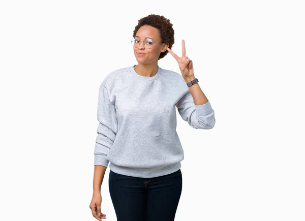 Young Beautiful African American Woman Wearing Glasses Isolated Background Showing — Stock Photo, Image