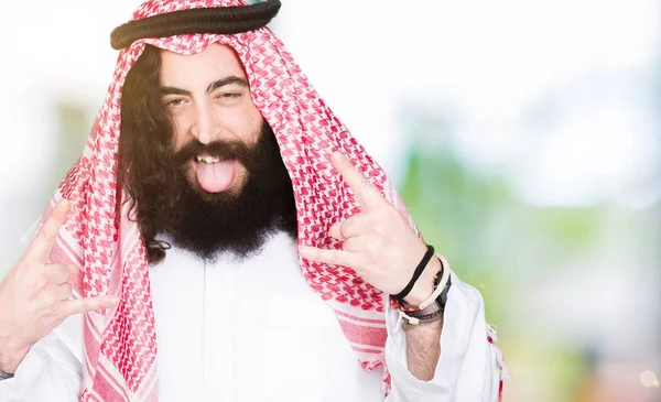 Arabský Obchodník Dlouhými Vlasy Nosí Tradiční Palestinou Šátek Křik Šílený — Stock fotografie