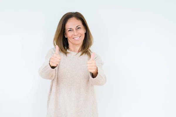 Beautiful Middle Age Woman Isolated Background Approving Doing Positive Gesture — Stock Photo, Image