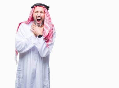 Üst düzey Arap izole arka plan bağırarak üzerinde giyen keffiyeh adam ve çünkü boğmak acı kendi ellerimle öldürürüm. Sağlık sorunu. Yaralarından ve intihar kavramı.