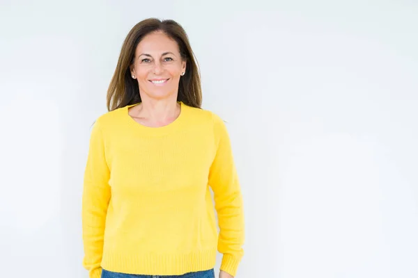 Beautiful Middle Age Woman Wearing Yellow Sweater Isolated Background Happy — Stock Photo, Image