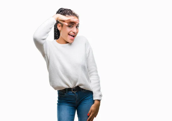 Young Gevlochten Hair Afrikaans Amerikaans Meisje Winter Trui Dragen Geïsoleerde — Stockfoto