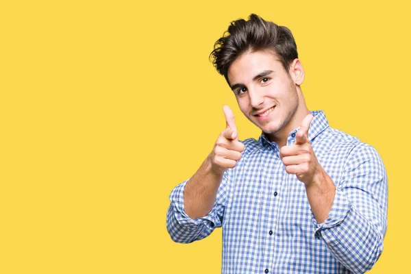 Jonge Knappe Zakenman Geïsoleerde Achtergrond Wijzen Vingers Naar Camera Met — Stockfoto