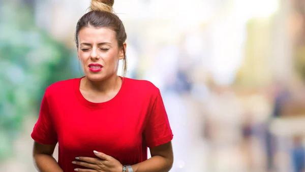 Mujer Hermosa Joven Sobre Fondo Aislado Con Mano Estómago Porque —  Fotos de Stock