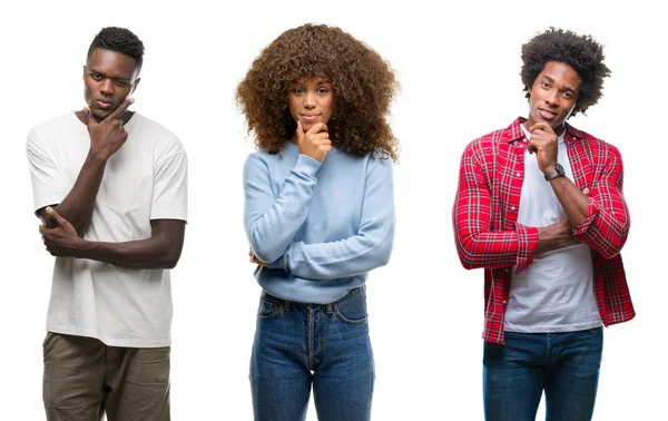 Colagem Afro Americanos Grupo Pessoas Sobre Fundo Isolado Olhando Confiante — Fotografia de Stock