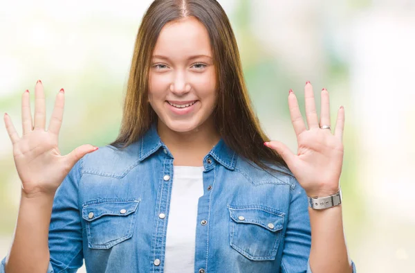 Jeune Caucasienne Belle Femme Sur Fond Isolé Montrant Pointant Vers — Photo