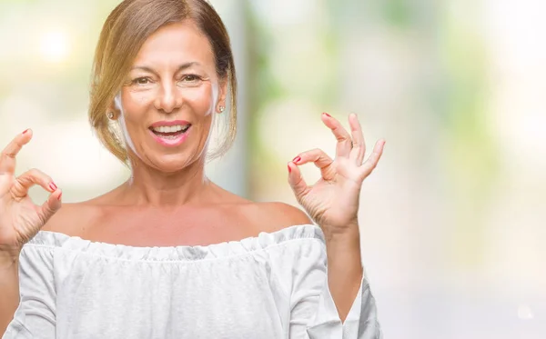 Middle Age Senior Hispanic Woman Isolated Background Relax Smiling Eyes — Stock Photo, Image