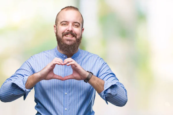 Joven Hombre Hipster Caucásico Sobre Fondo Aislado Sonriendo Amor Mostrando — Foto de Stock