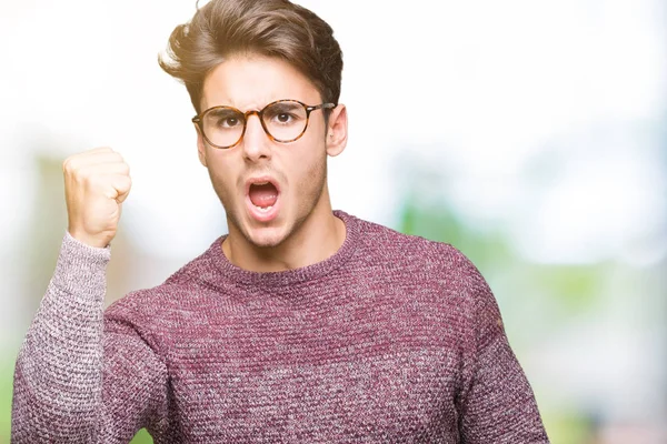 Young Handsome Man Wearing Glasses Isolated Background Angry Mad Raising — Stock Photo, Image