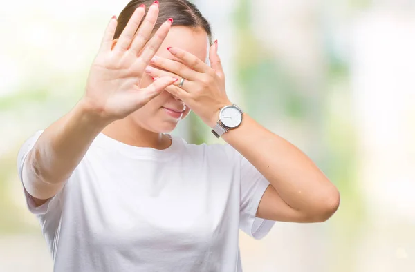 Young Beautiful Caucasian Woman Isolated Background Covering Eyes Hands Doing — Stock Photo, Image