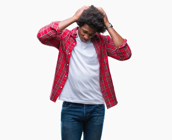 Afroamerikanischer Mann Mit Isoliertem Hintergrund Der Unter Kopfschmerzen Leidet Verzweifelt — Stockfoto