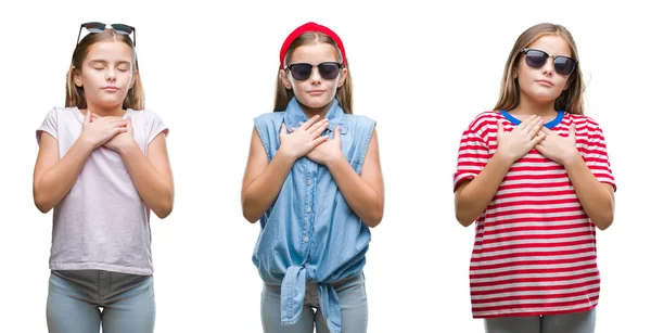 Collage Young Little Girl Kid Wearing Sunglasses Isolated Background Smiling — Stock Photo, Image