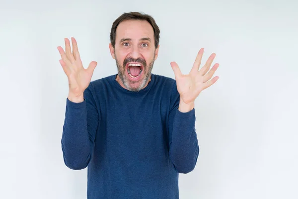 Elegante Hombre Mayor Sobre Fondo Aislado Celebrando Loco Sorprendido Por —  Fotos de Stock