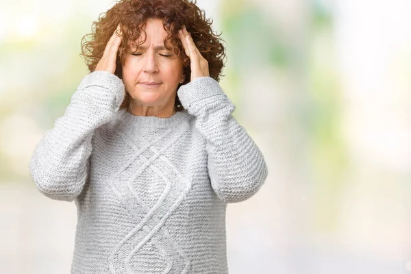 Schöne Seniorin Mittleren Alters Winterpullover Über Isoliertem Hintergrund Mit Der — Stockfoto