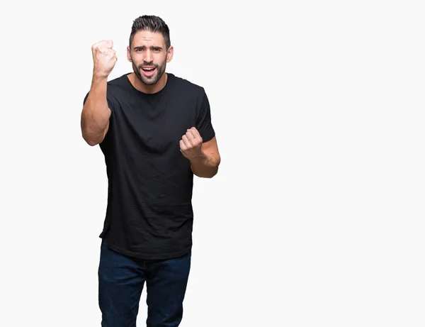 Jovem Homem Bonito Sobre Fundo Isolado Irritado Louco Levantando Punho — Fotografia de Stock