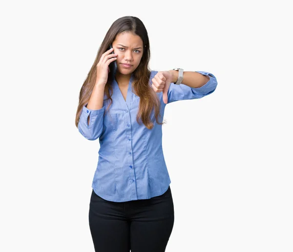 Young Beautiful Brunette Business Woman Talking Smartphone Isolated Background Angry — Stock Photo, Image