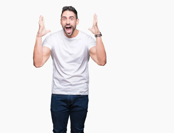 Young Man Wearing Casual White Shirt Isolated Background Celebrating Crazy — Stock Photo, Image