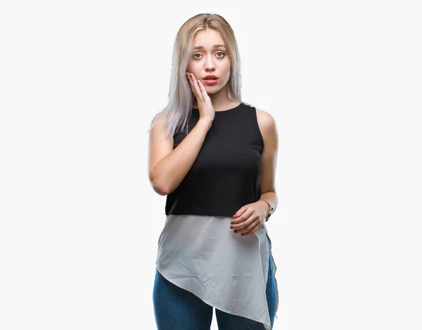 Unga Blonda Kvinnan Över Isolerade Bakgrund Tänkande Ser Trött Och — Stockfoto