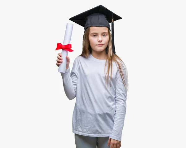 Young Beautiful Girl Wearing Graduate Cap Holding Degree Isolated Background — Stock Photo, Image