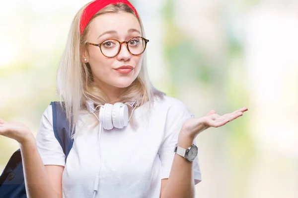 Jonge Blonde Student Vrouw Dragen Van Bril Rugzak Geïsoleerd Achtergrond — Stockfoto