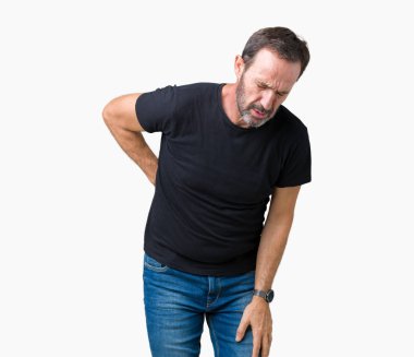 Yakışıklı orta yaş ağarmış komuta sizde izole üzerinde arka plan geri el ile kas ağrısı dokunmadan acı sırt ağrısı,