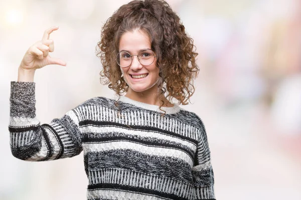 Schöne Brünette Lockige Haare Junges Mädchen Mit Brille Über Isoliertem — Stockfoto