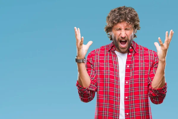 Hombre Modelo Hispano Guapo Sobre Fondo Aislado Celebrando Loco Loco — Foto de Stock