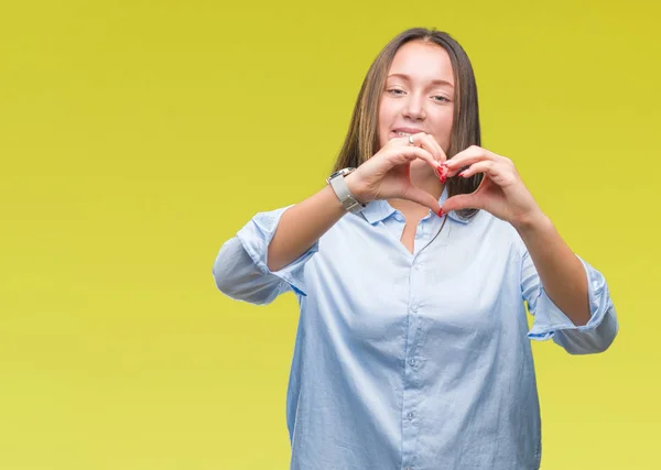 Mulher Bonita Caucasiana Jovem Sobre Fundo Isolado Sorrindo Amor Mostrando — Fotografia de Stock