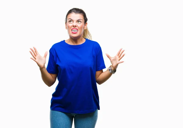Mujer Hermosa Joven Vistiendo Casual Camiseta Azul Sobre Fondo Aislado —  Fotos de Stock