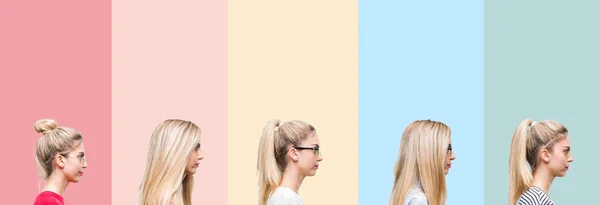 Collage Van Jonge Mooie Blonde Vrouw Levendige Kleurrijke Vintage Geïsoleerd — Stockfoto