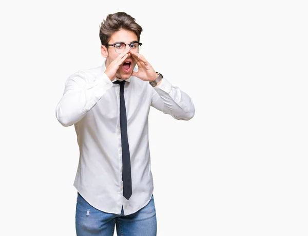Joven Hombre Negocios Con Gafas Sobre Fondo Aislado Gritando Enojado —  Fotos de Stock